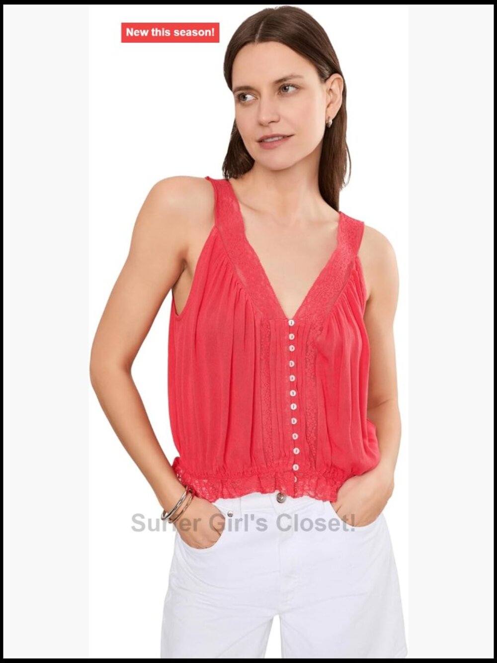 Free People Celeste Tank - V-Neck Button Front Pleated Sleeveless